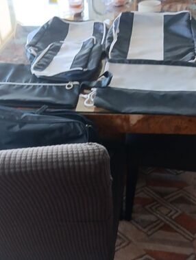 French Connection Blue Black and White Panel Packing Cubes 5 Piece Set